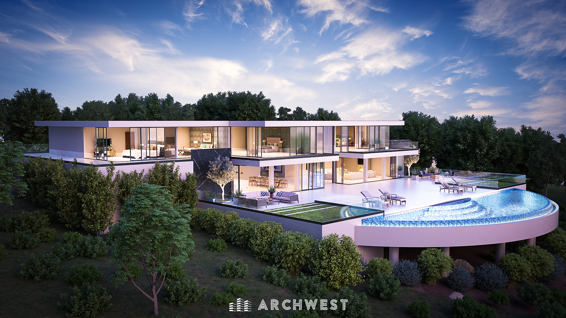 1.3D Exterior Rendering of a Mansion, California, USA